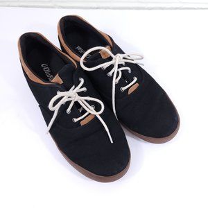 Olukai Makani Black Canvas Lace Up Casual Sneaker Tan Leather Accents 10